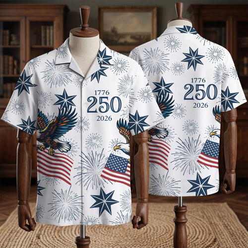 America 250th Anniversary Toile De Jouy Style Patriotic Hawaiian Shirt