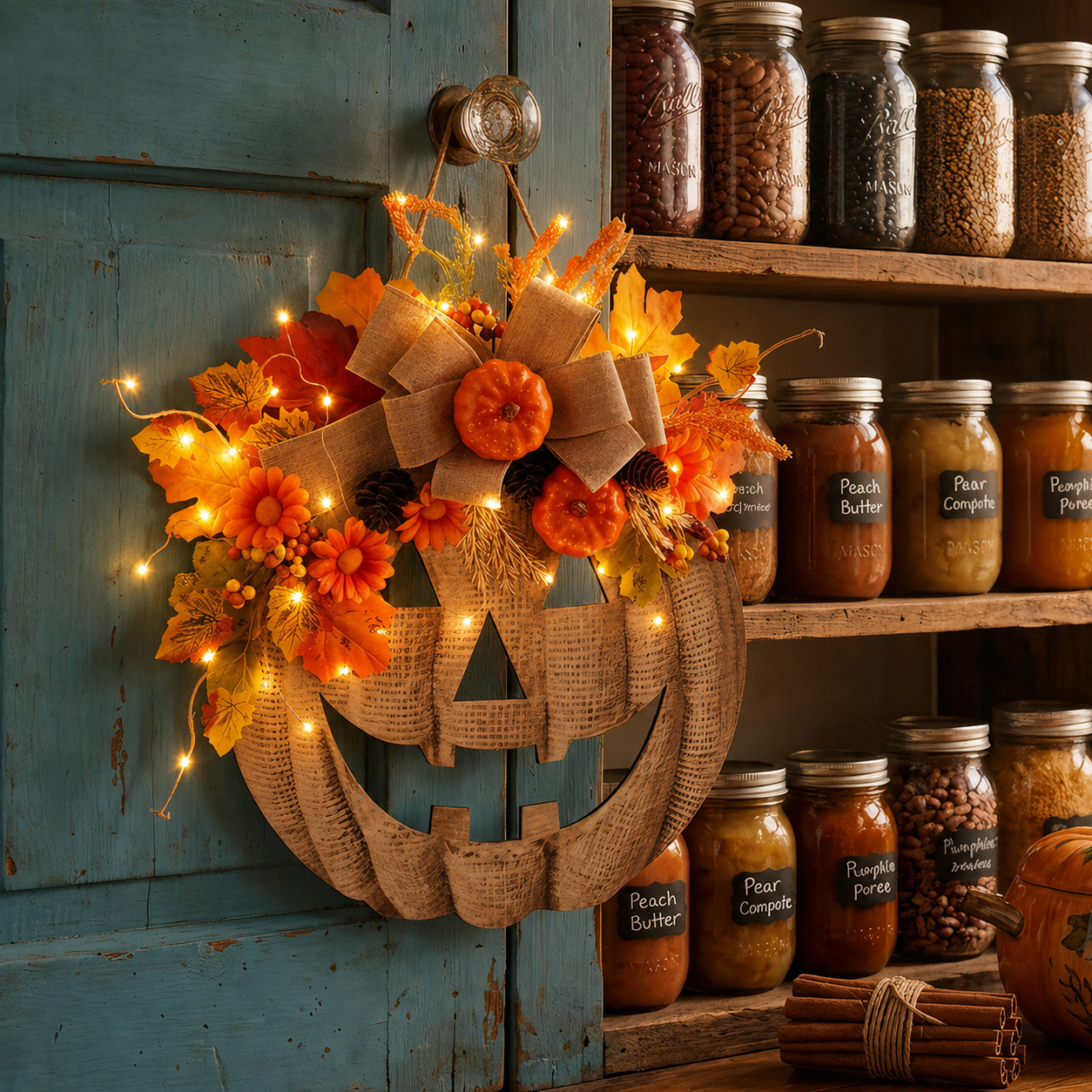 ✨🎃 Lighted Burlap Pumpkin Wreath