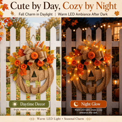 ✨🎃 Lighted Burlap Pumpkin Wreath