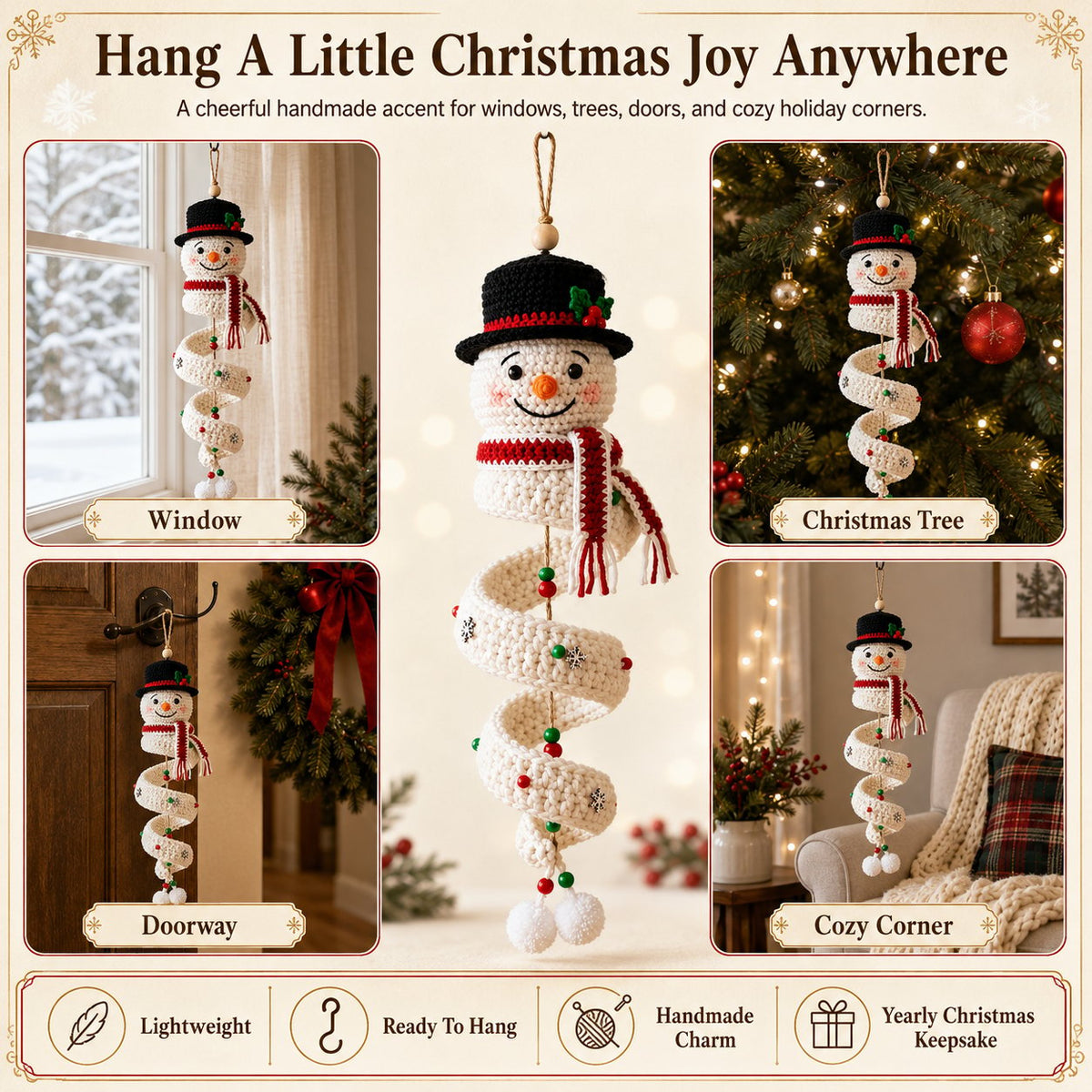 🔥 LAST DAY 49% OFF – ☃️ Crochet Snowman Spiral Ornament DIY Kit | Complete Beginner-Friendly Set with Soft Yarn, Crochet Hook, Festive Beads, Snowflakes & Step-by-Step Guide 🧶🎄✨