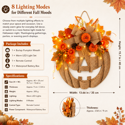 ✨🎃 Lighted Burlap Pumpkin Wreath