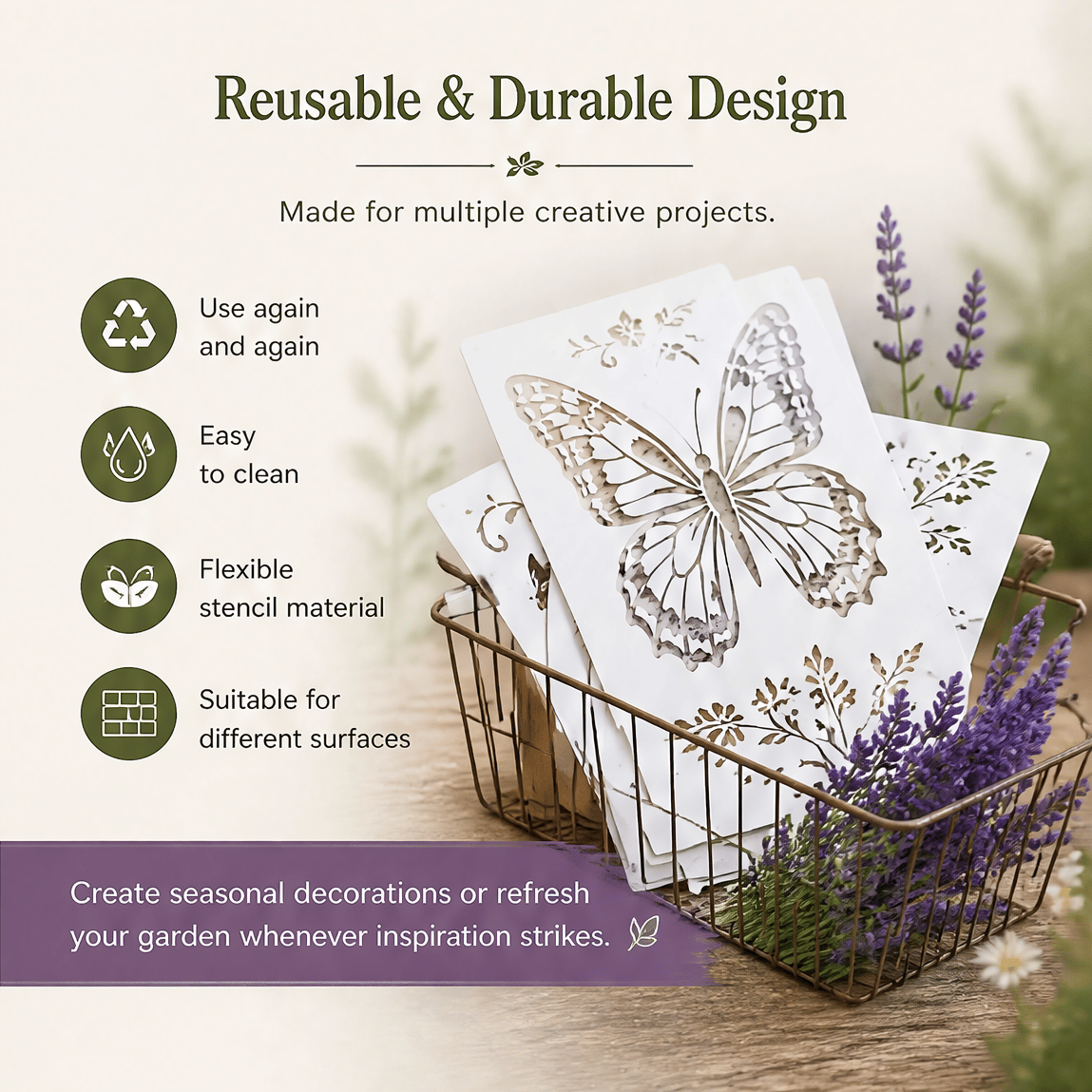 🌿 Garden Wall Stencil, Reusable DIY Kit for Walls, Fences & Patios
