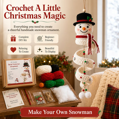 🔥 LAST DAY 49% OFF – ☃️ Crochet Snowman Spiral Ornament DIY Kit | Complete Beginner-Friendly Set with Soft Yarn, Crochet Hook, Festive Beads, Snowflakes & Step-by-Step Guide 🧶🎄✨