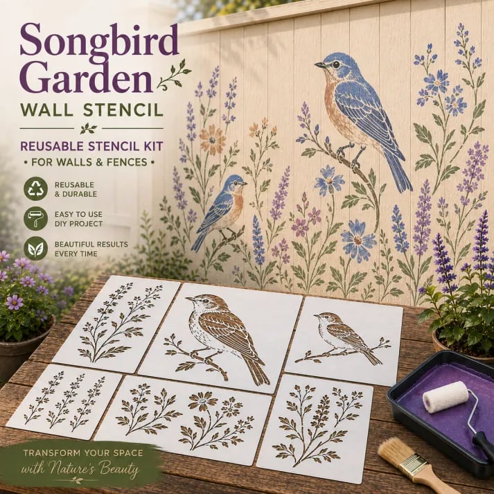 🌿 Garden Wall Stencil, Reusable DIY Kit for Walls, Fences & Patios