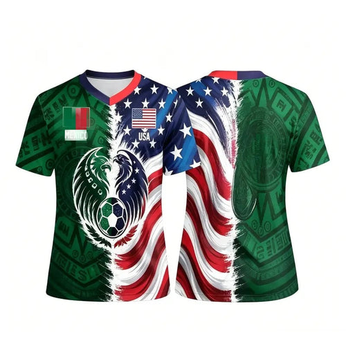 Full Half USA Half Mexico Flag Split Print Soccer Jersey
