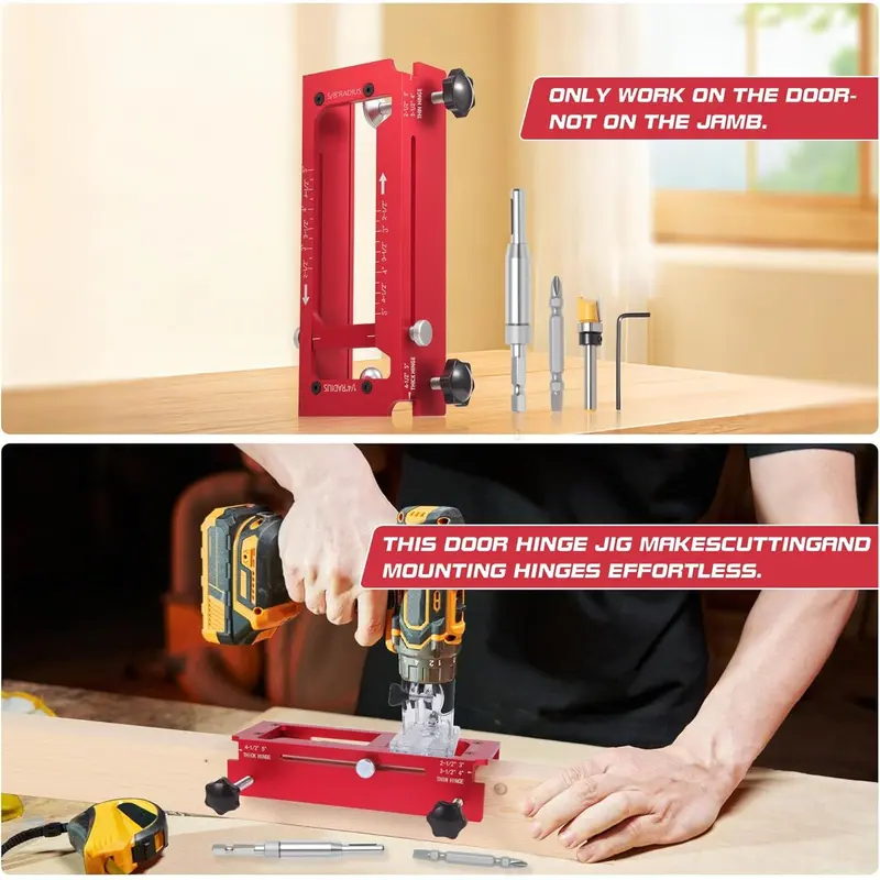 Door Hinge Cut Out Tool for Door & Cabinet Hinges, Adjustable Mortising Template Fits 2.5" to 5" Hinges with 1/4" & 5/8" Radius & Square Corner Tools