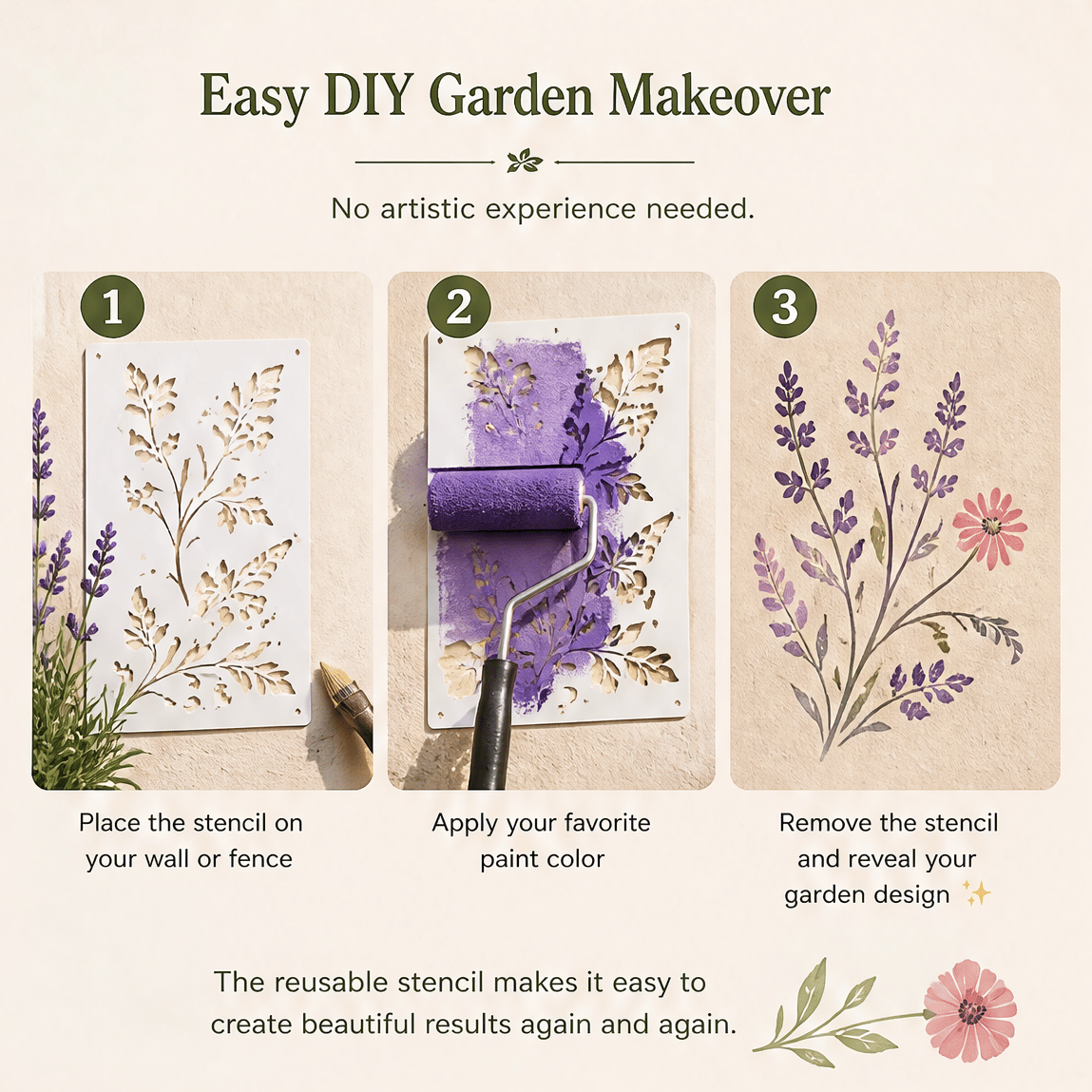 🌿 Garden Wall Stencil, Reusable DIY Kit for Walls, Fences & Patios
