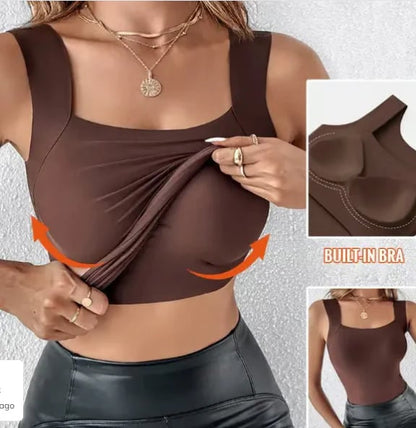 🔥💐Women's U Neck Thermal Tank Tops with Built-In Bra