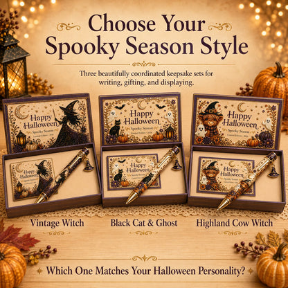 🎃 Halloween Whimsical Pen Gift Set | Decorative Pen, Keepsake Card & Luxury Gift Box, 3 Limited‑Edition Designs ✨