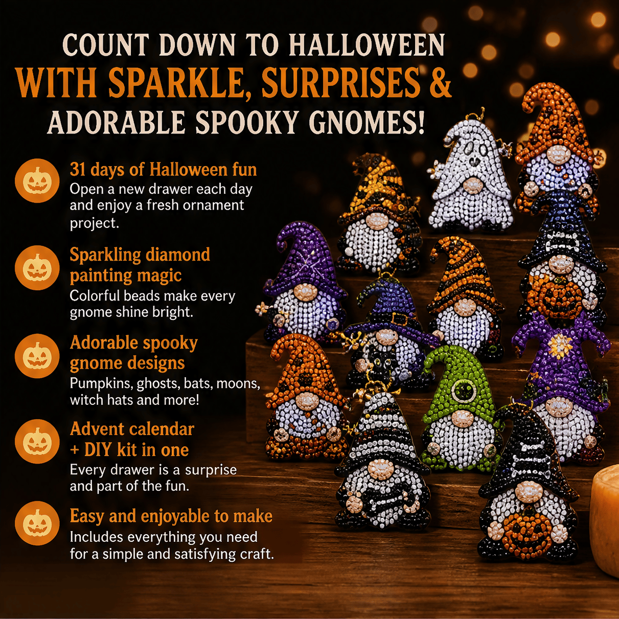 🔥HOT SALE 49% OFF - 🎃✨ 31 Days of Gnome Surprises Halloween Diamond Painting Advent Calendar