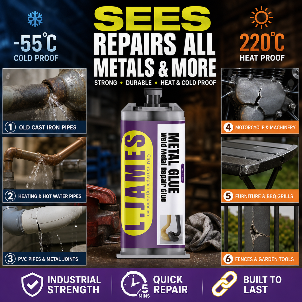 🔥Hot Sale 49% OFF🔥 Metal Weld Repair Glue – 2-Part Epoxy, Waterproof, Heat-Resistant, Drillable 🔧