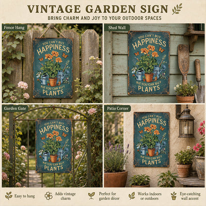 🌿🪴 Vintage Metalen Tuinbord "Je kunt geen geluk kopen, maar je kunt wel planten kopen" 🌼
