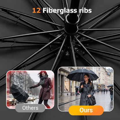 12-Rib Large Foldable Windproof Umbrella