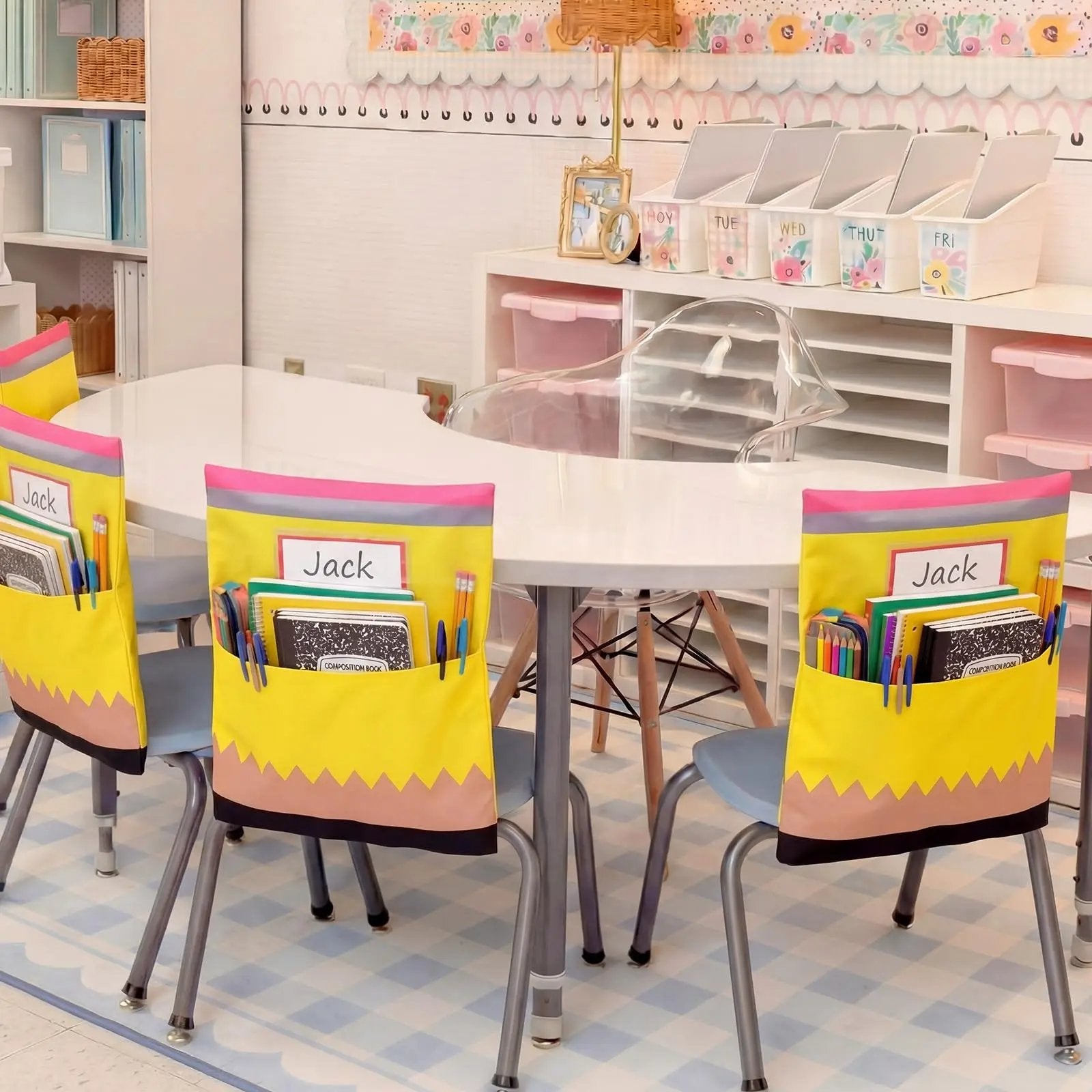 🌈 Classroom Chairback Storage Pockets with Name Slots✏️📚