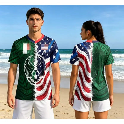 Full Half USA Half Mexico Flag Split Print Soccer Jersey