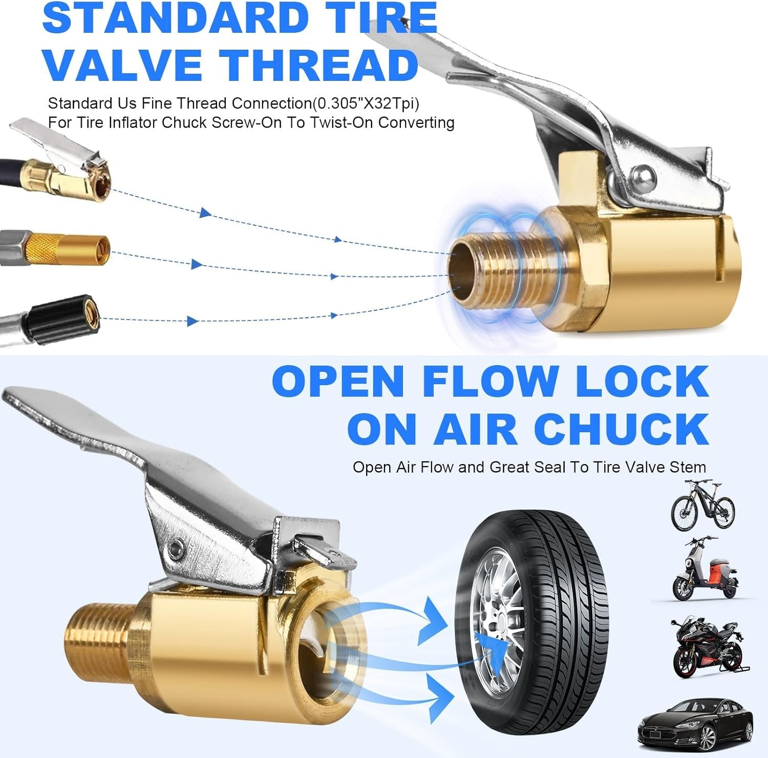 🛠️8mm Tire Air Chuck with Clip Adapter, No Leakage Tire Chucks for Vehicle Inflator Compressor Pump Connect Accessories Tool