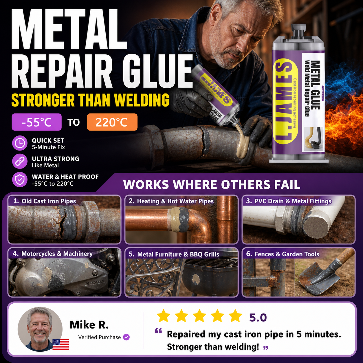 🔥Hot Sale 49% OFF🔥 Metal Weld Repair Glue – 2-Part Epoxy, Waterproof, Heat-Resistant, Drillable 🔧