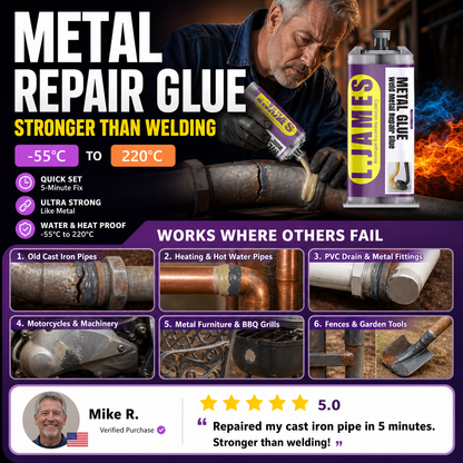 🔥Hot Sale 49% OFF🔥 Metal Weld Repair Glue – 2-Part Epoxy, Waterproof, Heat-Resistant, Drillable 🔧