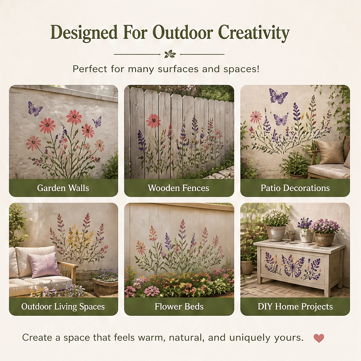🌿 Garden Wall Stencil, Reusable DIY Kit for Walls, Fences & Patios
