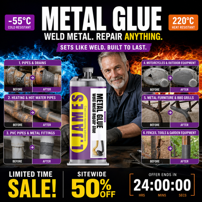 🔥Hot Sale 49% OFF🔥 Metal Weld Repair Glue – 2-Part Epoxy, Waterproof, Heat-Resistant, Drillable 🔧