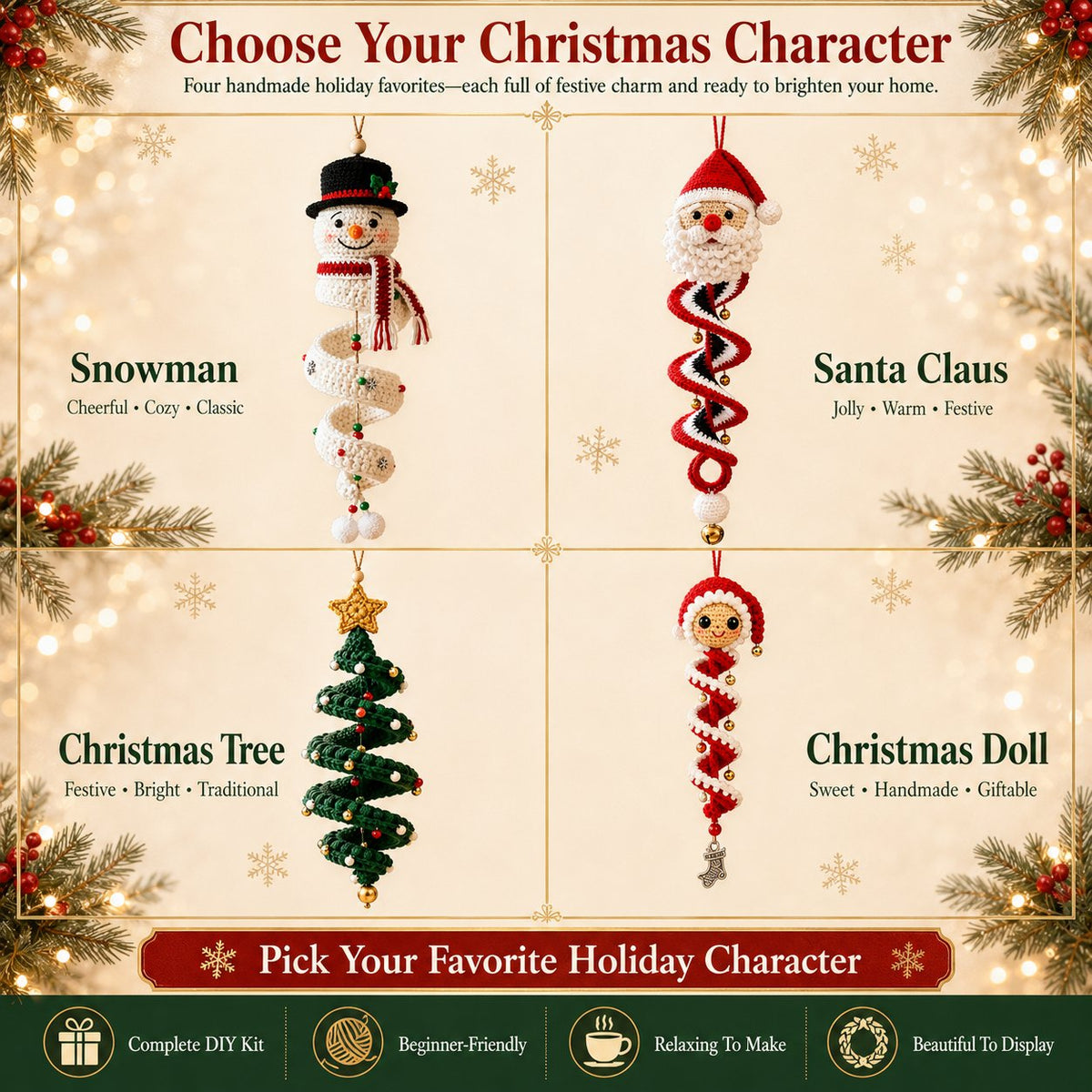 🔥 LAST DAY 49% OFF – ☃️ Crochet Snowman Spiral Ornament DIY Kit | Complete Beginner-Friendly Set with Soft Yarn, Crochet Hook, Festive Beads, Snowflakes & Step-by-Step Guide 🧶🎄✨