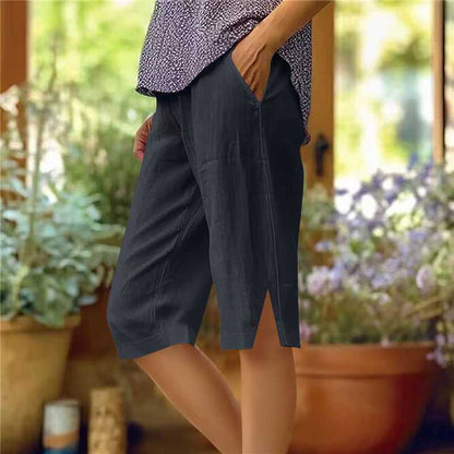 ?Women's Casual Solid Color Pocket Capri Pants