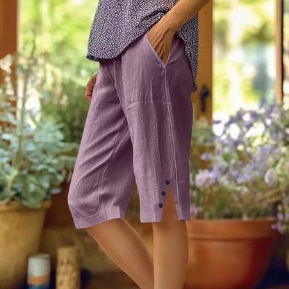 ?Women's Casual Solid Color Pocket Capri Pants