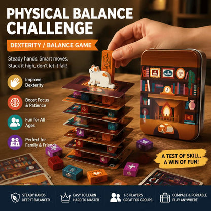 📚🎲Cooperative Stacking Game | Skill & Balance Card and Book Tower Game in Travel Tin