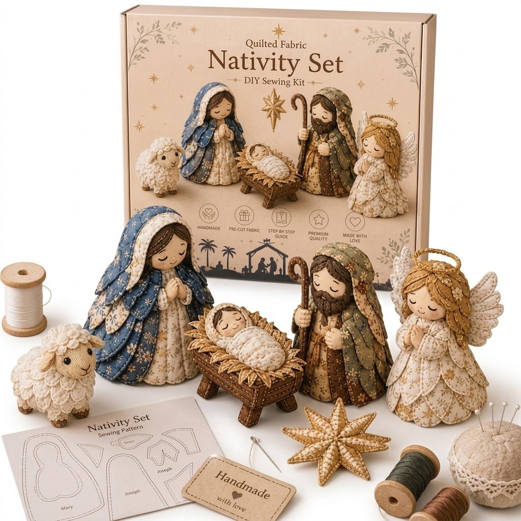 ✨ Bring the Story of Christmas to Life: DIY Patchwork Nativity Scene Sewing Kit✝️