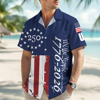 America 250th Anniversary Toile De Jouy Style Patriotic Hawaiian Shirt