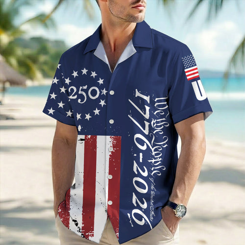 America 250th Anniversary Toile De Jouy Style Patriotic Hawaiian Shirt