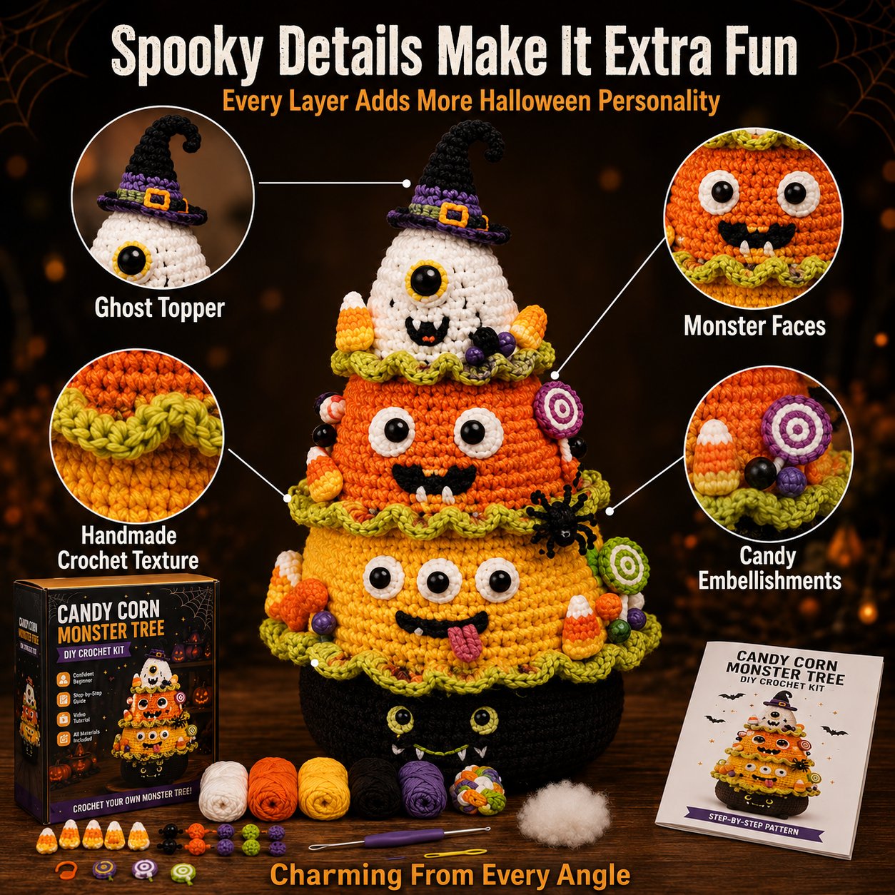 👻Halloween Tree DIY Crochet Kit 🧶| ✨All-In-One Kit for a Layered 7-Inch Spooky Tabletop Decoration