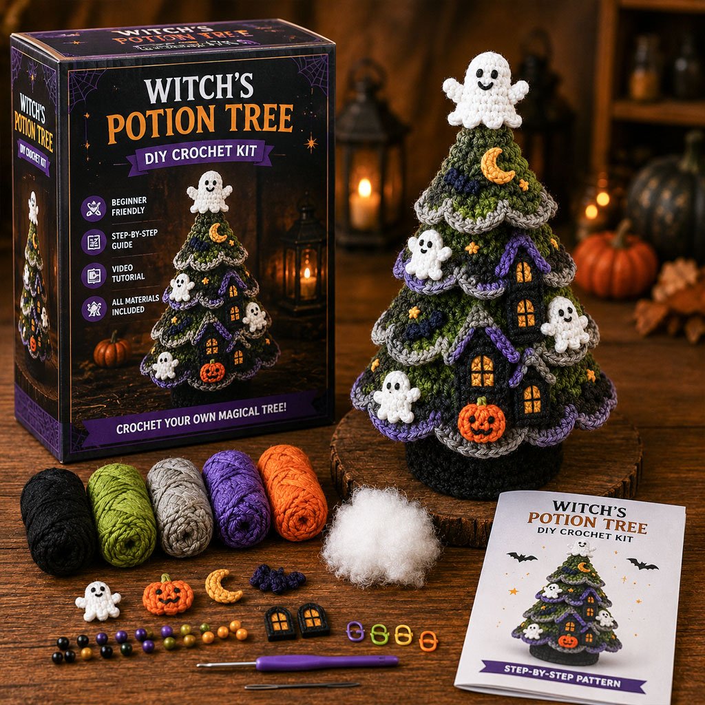 👻Halloween Tree DIY Crochet Kit 🧶| ✨All-In-One Kit for a Layered 7-Inch Spooky Tabletop Decoration