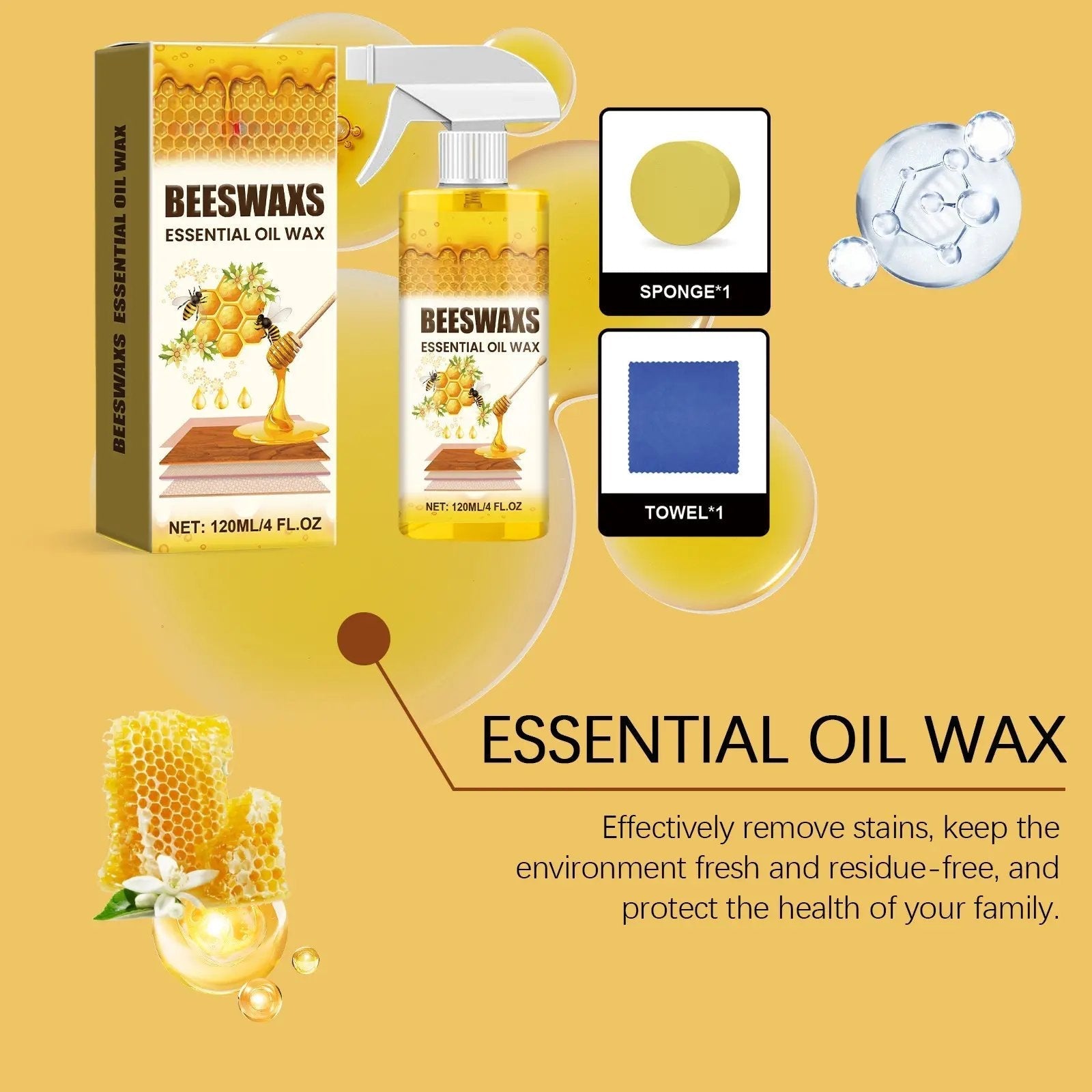 Beeswax-Wood-Polish-Spray 120ml | Natural Shine & Protection for Furniture, Floors, Cabinets – Non-Greasy, Anti-Dust Finish