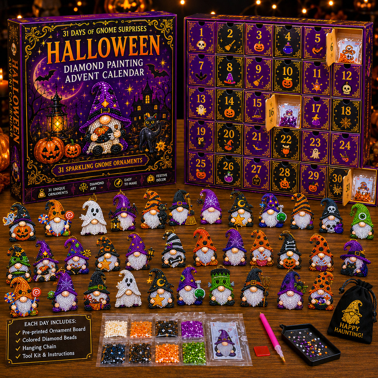 🔥HOT SALE 49% OFF - 🎃✨ 31 Days of Gnome Surprises Halloween Diamond Painting Advent Calendar