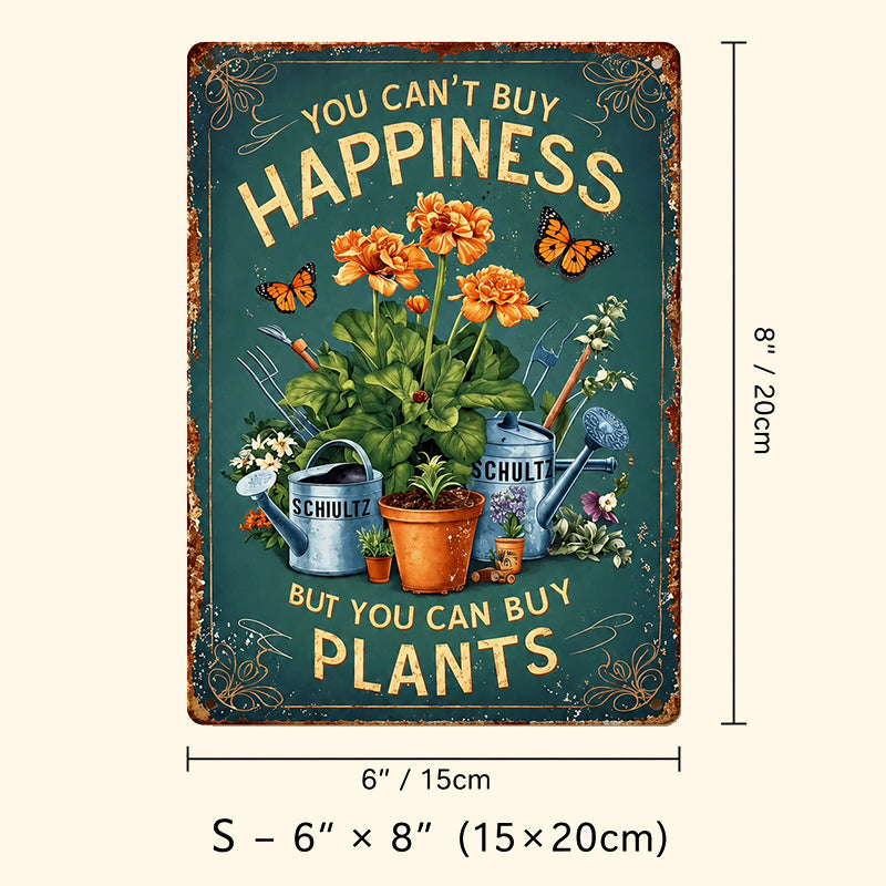 🌿🪴 Vintage Metalen Tuinbord "Je kunt geen geluk kopen, maar je kunt wel planten kopen" 🌼