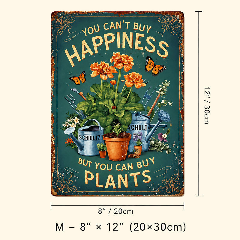 🌿🪴 Vintage Metalen Tuinbord "Je kunt geen geluk kopen, maar je kunt wel planten kopen" 🌼