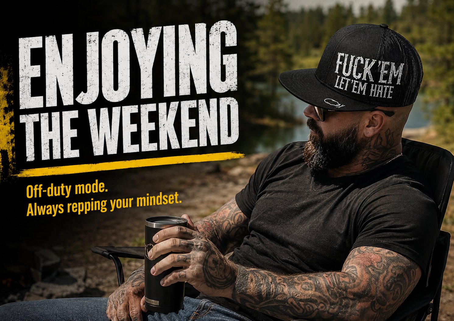 😂🛠️"FUCK EM" LET ’EM HATE Black Snapback Hat – Bold Side Print Mesh Trucker Cap, Flat Bill Streetwear Hat for Men & Women🧢