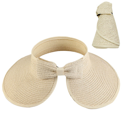 Women's Solid Color Cute Bow Design Wide Brim Straw Hat