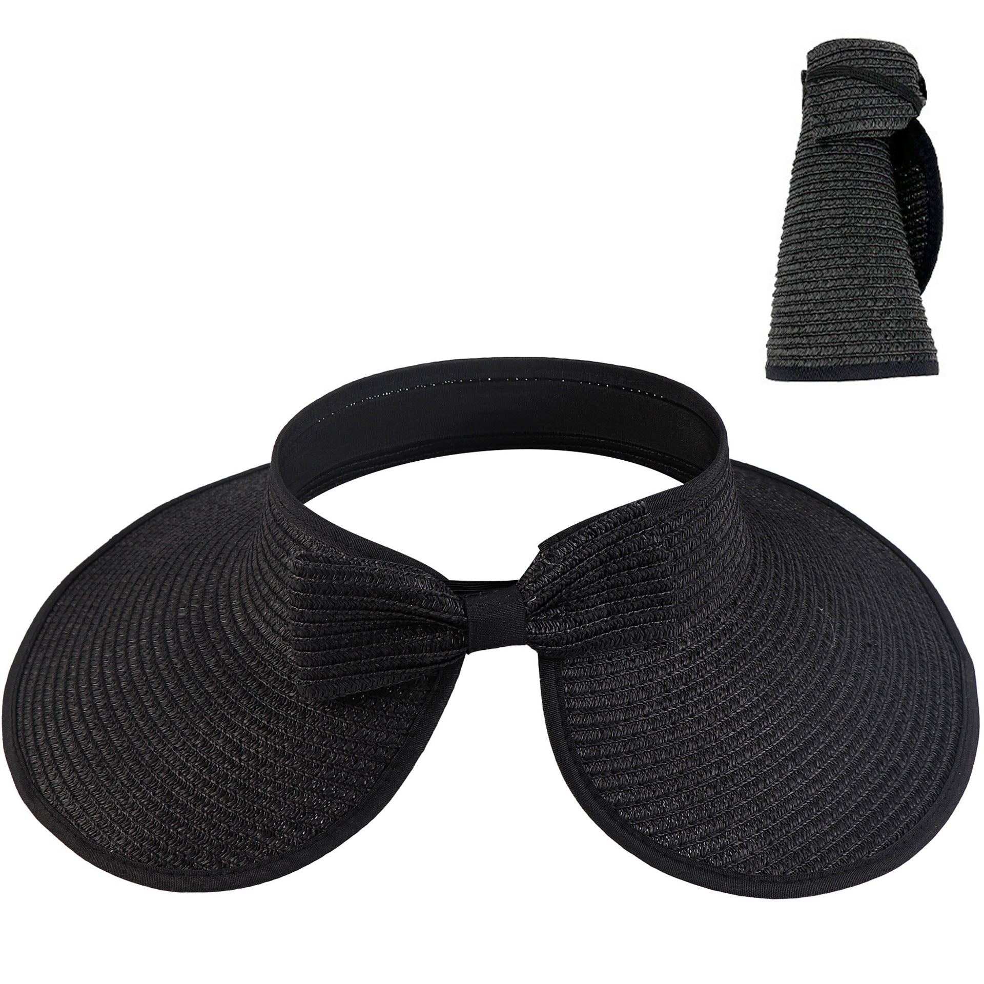 Women's Solid Color Cute Bow Design Wide Brim Straw Hat