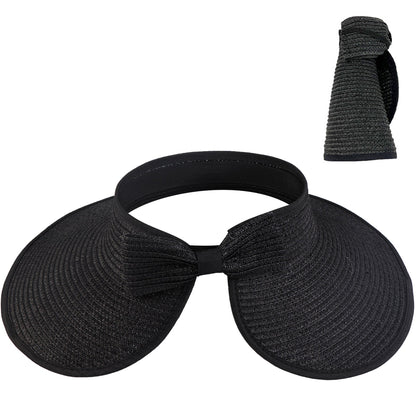Women's Solid Color Cute Bow Design Wide Brim Straw Hat