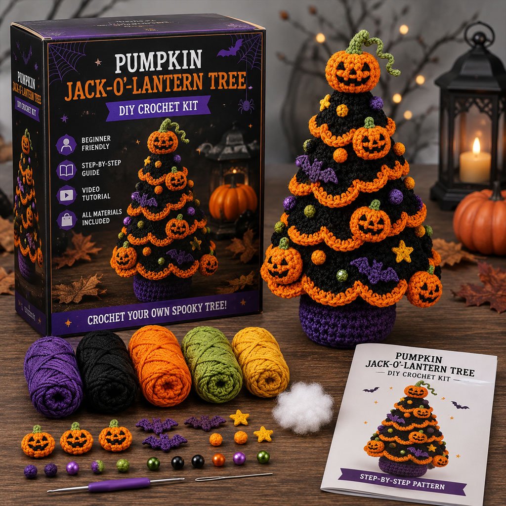 👻Halloween Tree DIY Crochet Kit 🧶| ✨All-In-One Kit for a Layered 7-Inch Spooky Tabletop Decoration
