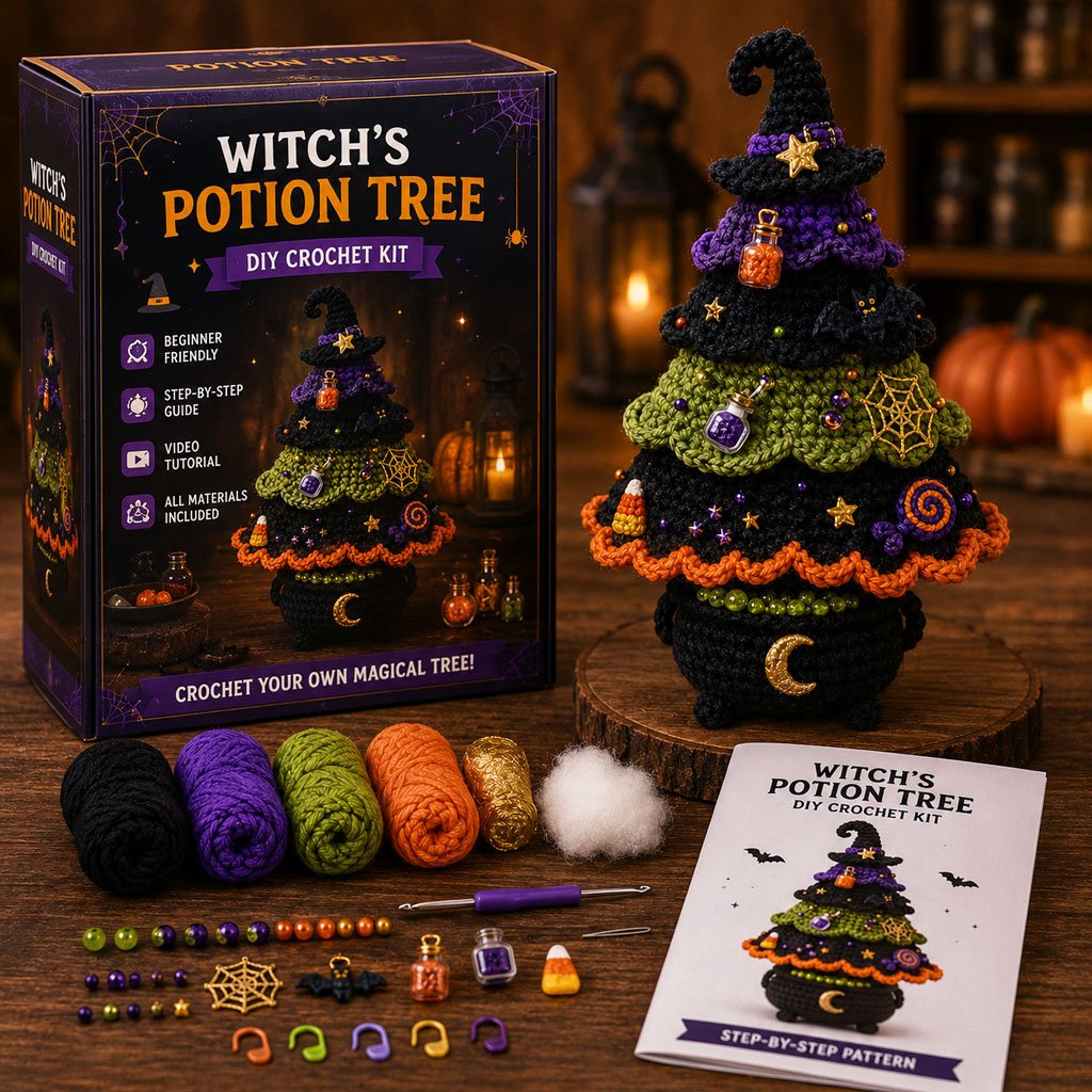 👻Halloween Tree DIY Crochet Kit 🧶| ✨All-In-One Kit for a Layered 7-Inch Spooky Tabletop Decoration
