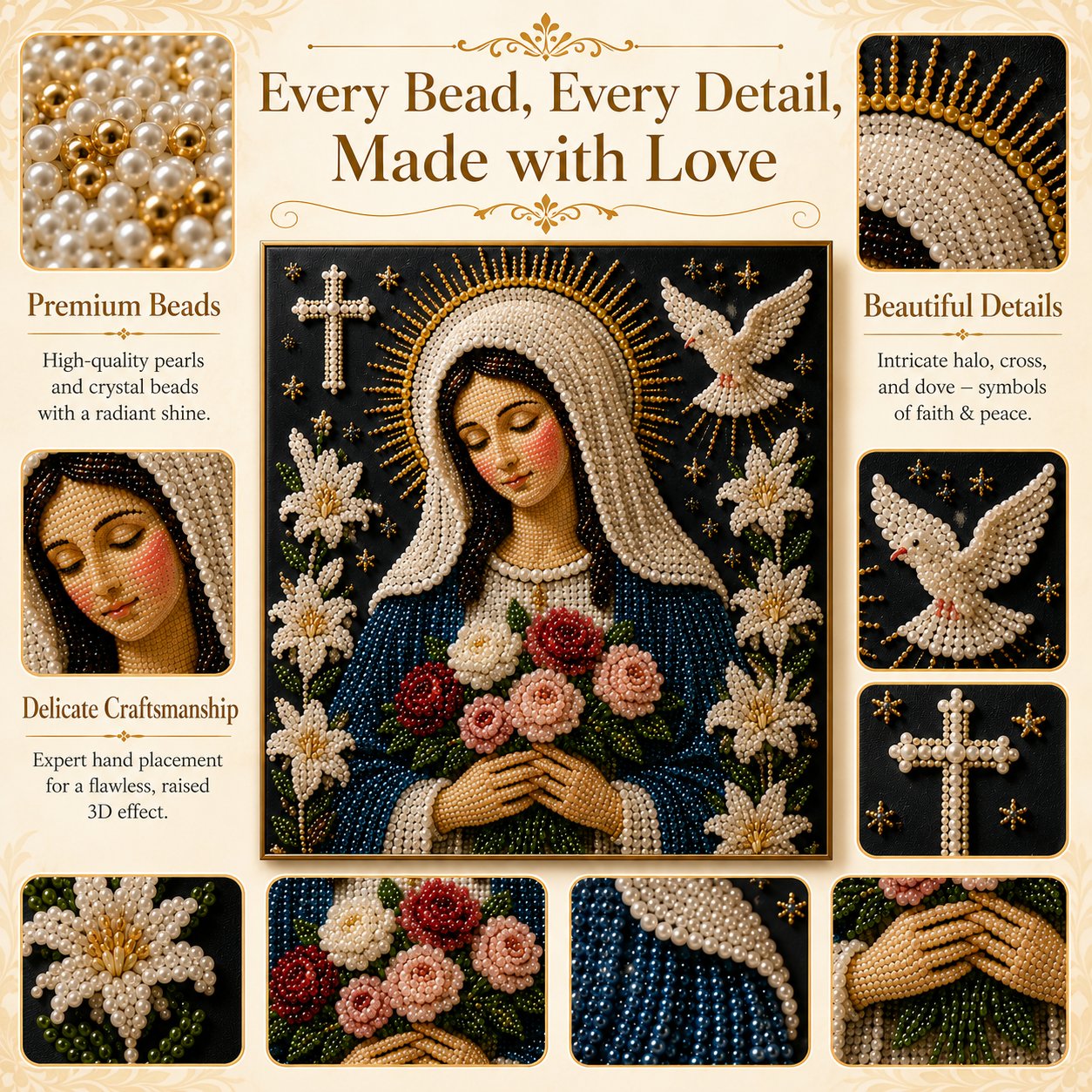 🎉🙏 Divine Pearl Bead Virgin Mary Icon – A Peaceful DIY Faith Art Gift ✨