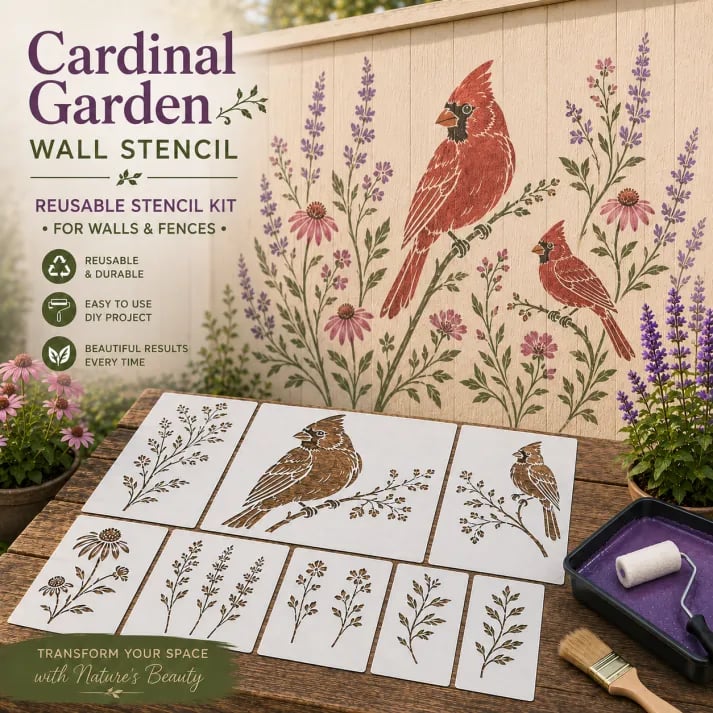 🌿 Garden Wall Stencil, Reusable DIY Kit for Walls, Fences & Patios