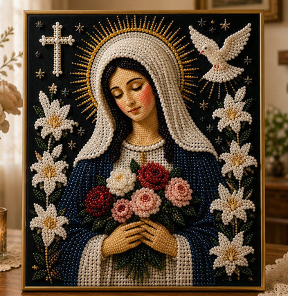 🎉🙏 Divine Pearl Bead Virgin Mary Icon – A Peaceful DIY Faith Art Gift ✨