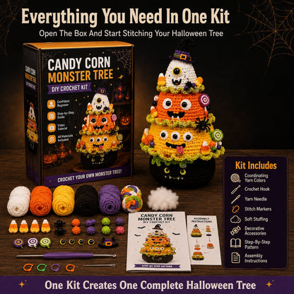 👻Halloween Tree DIY Crochet Kit 🧶| ✨All-In-One Kit for a Layered 7-Inch Spooky Tabletop Decoration