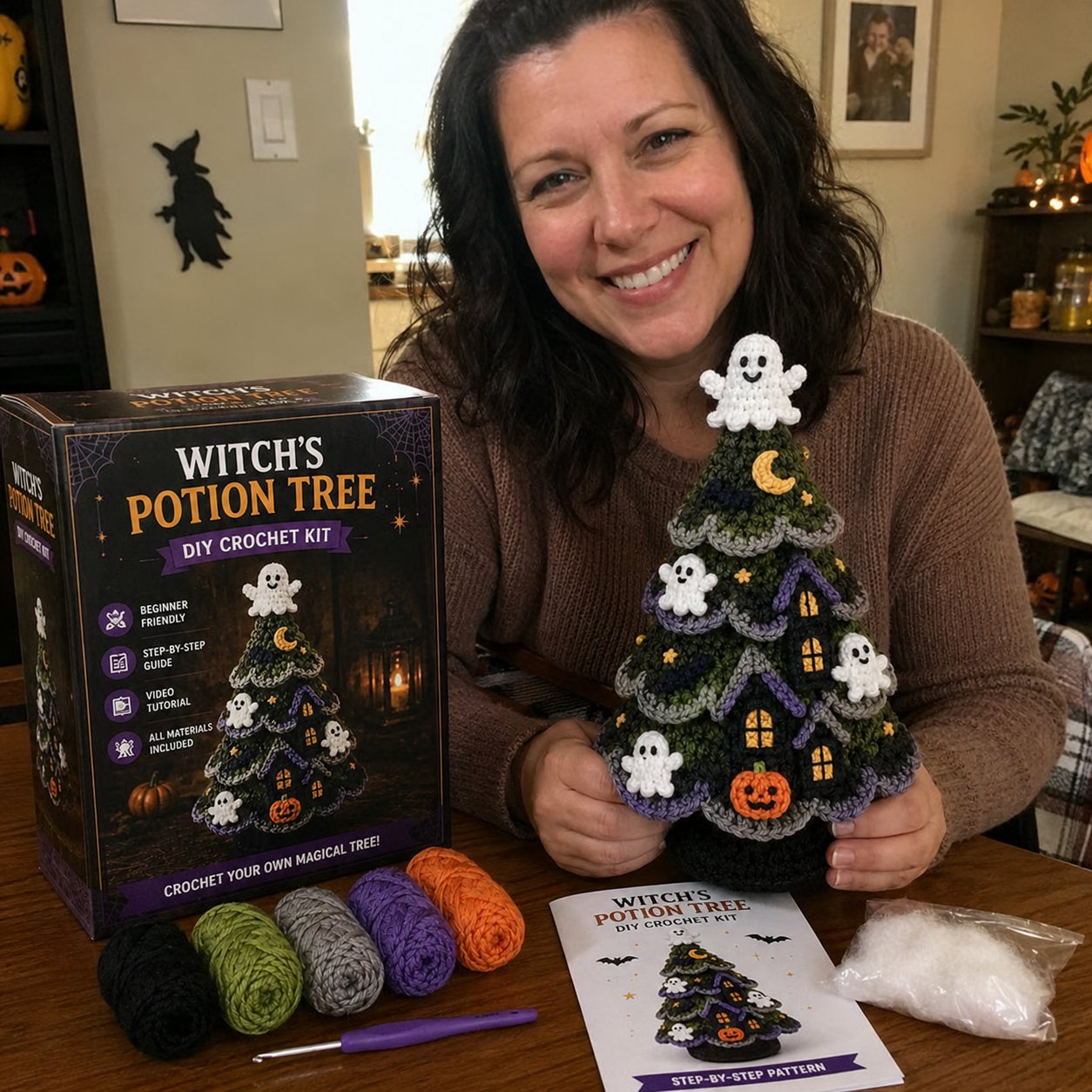 👻Halloween Tree DIY Crochet Kit 🧶| ✨All-In-One Kit for a Layered 7-Inch Spooky Tabletop Decoration