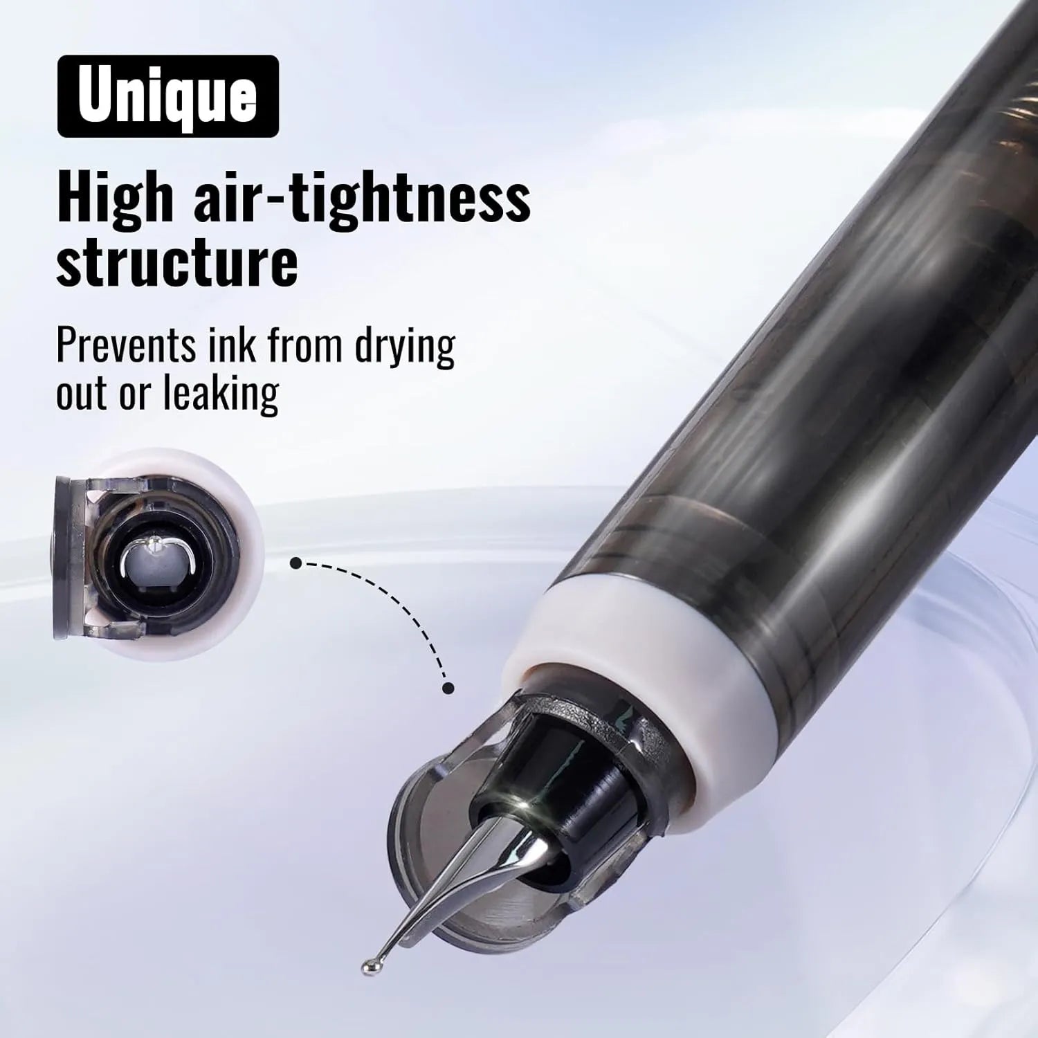 Fountain Pen Retractable:0.38mm Blue&Black Ink Transparent Barrel Includes 5 Refillable Ink Cartridges
