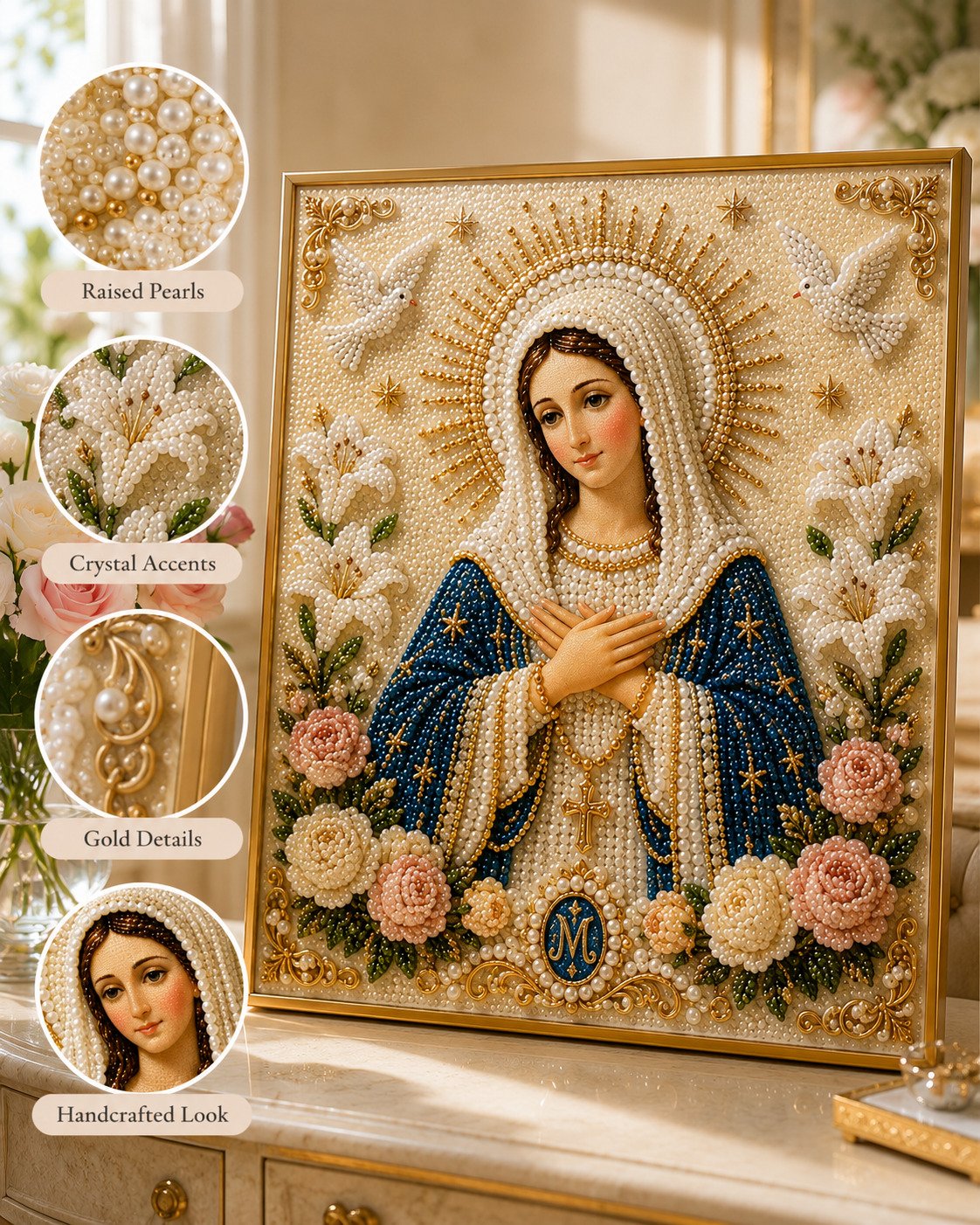 🎉🙏 Divine Pearl Bead Virgin Mary Icon – A Peaceful DIY Faith Art Gift ✨